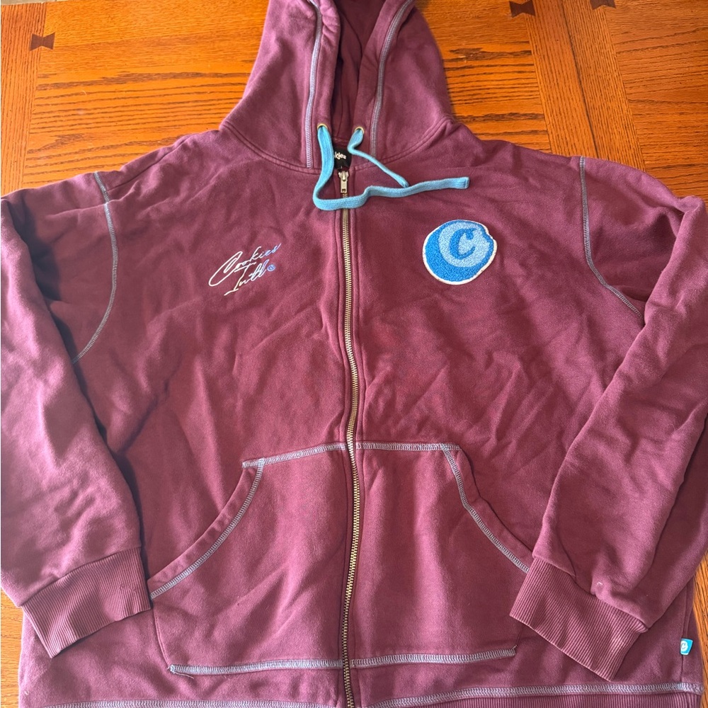 Cookie purple zip up with Light Blue Details
